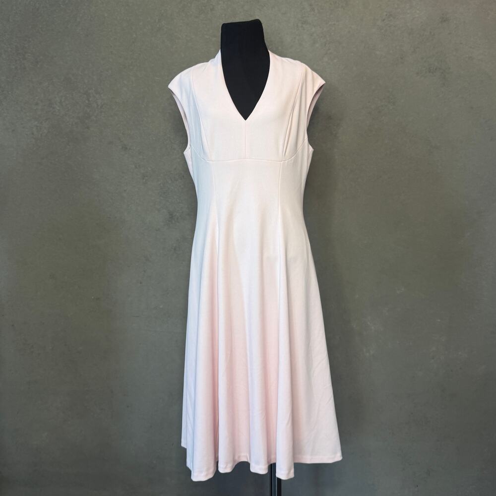 Tommy Hilfiger Blush Pink Fit & Flare Midi Dress V-Neck Size 10